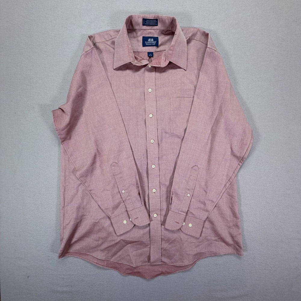 Stafford Dress Shirt Mens 17 34/35 Pink Wrinkle Free Long Sleeve Button